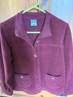 Columbia Women's Burgundy Button-Front Teddy Fleece Jacket Medium